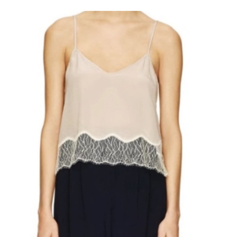 Wilfred Beige Lace-Trim Silk Tank Top